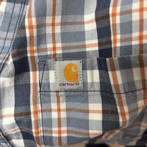 CARHARTT Relaxed Fit Short Sleeve Button Down Blue Plaid Size Medium - Picture 2 of 4